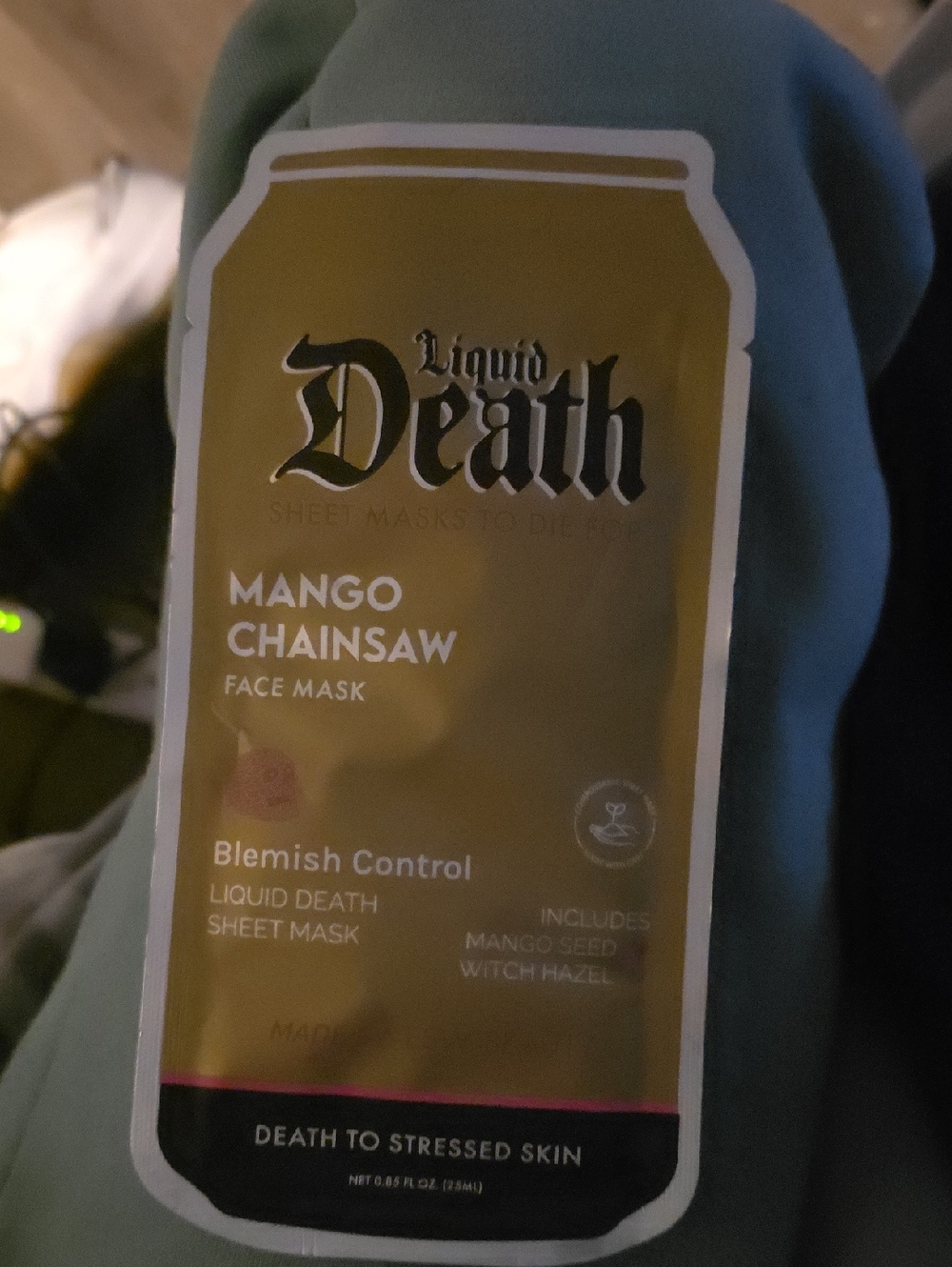 Liquid Death Mango Chainsaw Face Mask - Yellow